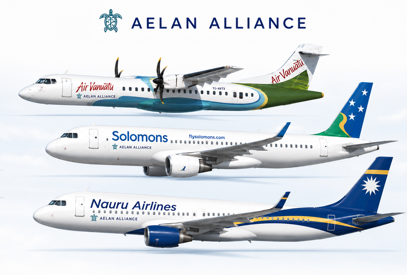 Air Vanuatu, Solomon Airlines and Nauru Airlines aircraft carrying Aelan Alliance markings